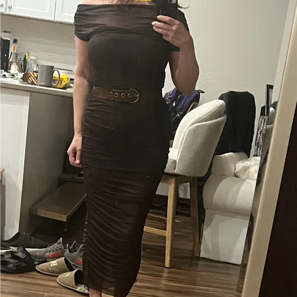 SER.O.YA Strapless Brown Mesh Dress - Picture 4 of 5